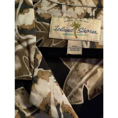 Island Shores Mens XXL Black Tropical Floral Rayon Short Sleeve Button Up Shirt - Thumbnail 3