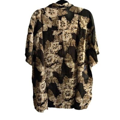 Island Shores Mens XXL Black Tropical Floral Rayon Short Sleeve Button Up Shirt - Thumbnail 2