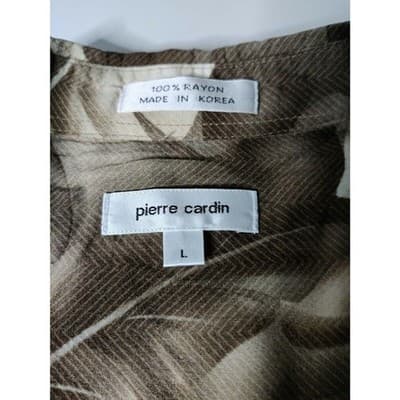 Pierre Cardin Mens Hawaiian Leaf Print Short Sleeve Button Up Shirt Brown Size L - Thumbnail 4