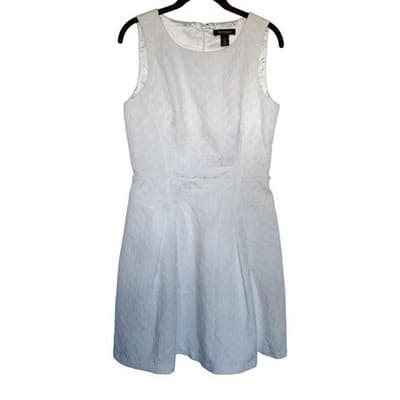 White House Black Market Womens White Fit and Flare Dress 8 - Thumbnail 9