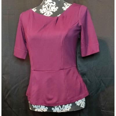White House Black Market Womens Scoop Neck Short Sleeve Top Blouse Plum Size 4 - Thumbnail 10