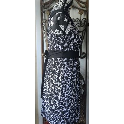 AB Studio Women's Sleeveless Dress Black/White Size M - Thumbnail 3
