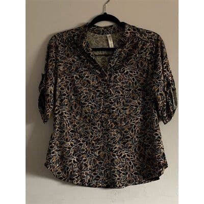 Per Seption Petite Women's PXL Floral Short Sleeve Blouse V-Neck Multicolorn - Thumbnail 4