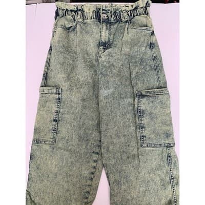 Women's Anne Klein Y2K Paperbag Crop Cargo Jeans Women's Sz 14 Retro Acid Wash - Image 1