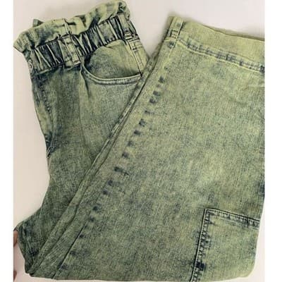 Women's Anne Klein Y2K Paperbag Crop Cargo Jeans Women's Sz 14 Retro Acid Wash - Thumbnail 15