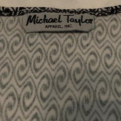 Michael Taylor Apparel Black White Geometric Print V Neck Ruched Sheath Dress L - Thumbnail 6