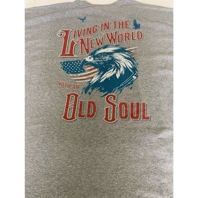 Living In The New World With An Old Soul T-Shirt 3XL Gray Patriotic Eagle - Thumbnail 2