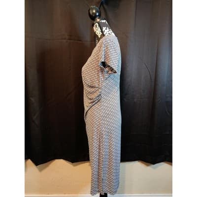 Michael Taylor Apparel Black White Geometric Print V Neck Ruched Sheath Dress L - Thumbnail 4
