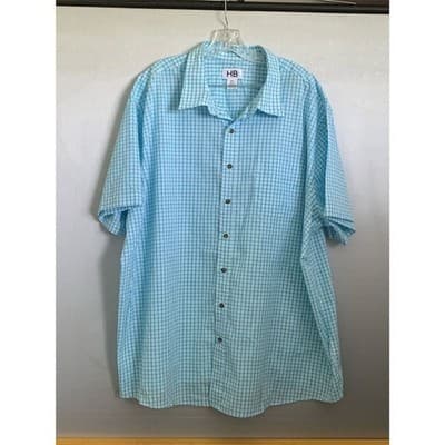 HB Men's 3XL Blue Plaid Short Sleeve Button-Up Shirt Casual - Image 1