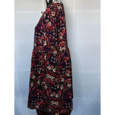 Madison Leigh Women Blue Casual Shirred Waist Floral Tunic Dress Size 12 - Thumbnail 4