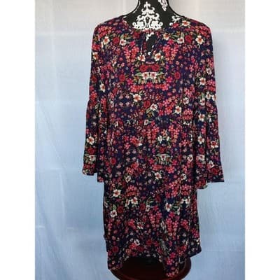 Madison Leigh Women Blue Casual Shirred Waist Floral Tunic Dress Size 12 - Thumbnail 8