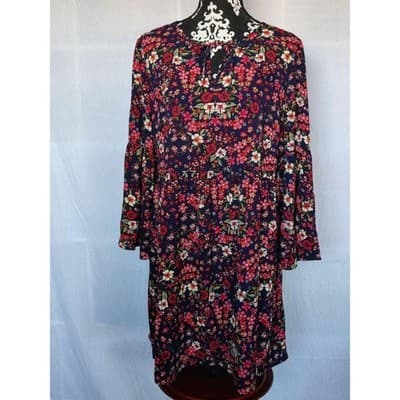 Madison Leigh Women Blue Casual Shirred Waist Floral Tunic Dress Size 12 - Image 1