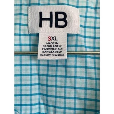 HB Men's 3XL Blue Plaid Short Sleeve Button-Up Shirt Casual - Thumbnail 3