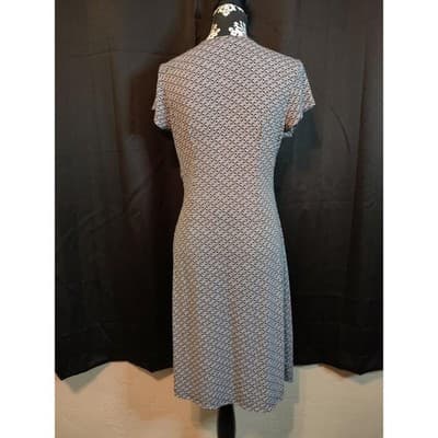 Michael Taylor Apparel Black White Geometric Print V Neck Ruched Sheath Dress L - Thumbnail 5