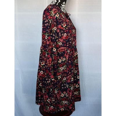Madison Leigh Women Blue Casual Shirred Waist Floral Tunic Dress Size 12 - Thumbnail 3