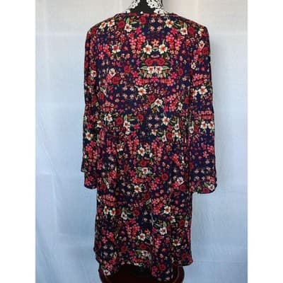 Madison Leigh Women Blue Casual Shirred Waist Floral Tunic Dress Size 12 - Thumbnail 2