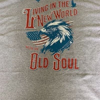 Living In The New World With An Old Soul T-Shirt 3XL Gray Patriotic Eagle - Thumbnail 10