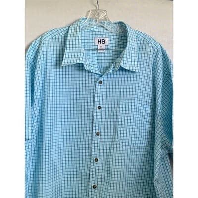 HB Men's 3XL Blue Plaid Short Sleeve Button-Up Shirt Casual - Thumbnail 11