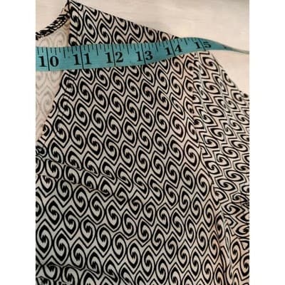 Michael Taylor Apparel Black White Geometric Print V Neck Ruched Sheath Dress L - Thumbnail 8