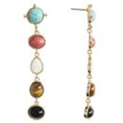 Linear Stone Dangle Earring Gold Tone Women Fashion Jewelry - Thumbnail 8