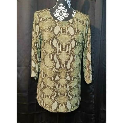 Susan Graver Womens Snakeskin Pattern Cut Out Sleeve Long Top Size M - Thumbnail 4
