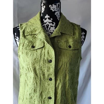 Additions By Chico's Vest Lace Up Button Front Collared Green Womens Size 0 - Thumbnail 2