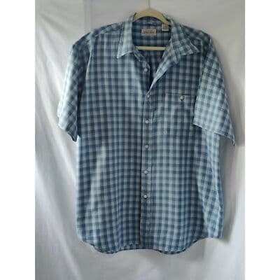 ST John's Bay Men's Blue Plaid Button Up Shirt Authentic Short Sleeve Size Large - Image 1