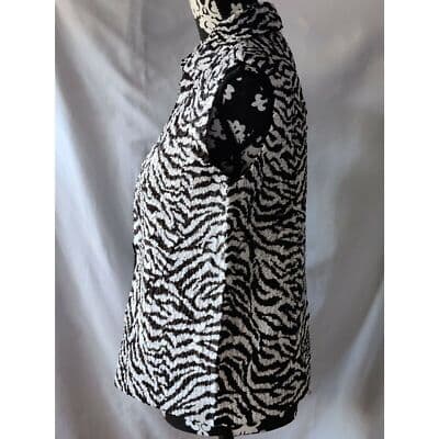 Womens Rhinestone Zip Up Collared Top Balck White Leopard Print Vest Sleeveless - Thumbnail 6
