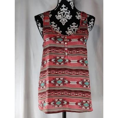 Pink Rose Womens Top Sleeveless Button Front Tank Tunic Blouse Size Large - Image 1