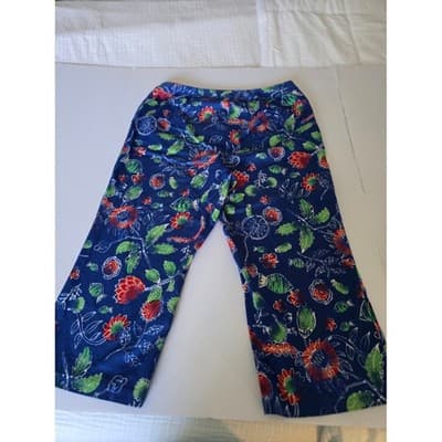 Chicos Floral Turtle Wide Leg Cropped Pants Women Size 1.5 Blue Red Green - Thumbnail 6