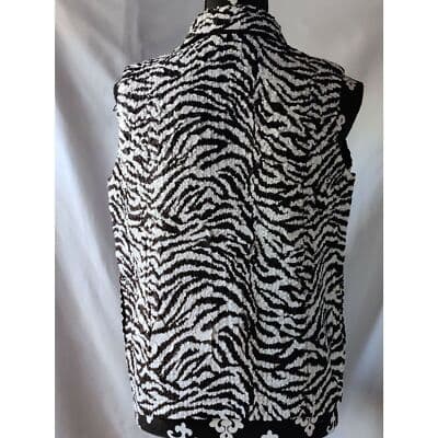 Womens Rhinestone Zip Up Collared Top Balck White Leopard Print Vest Sleeveless - Thumbnail 5