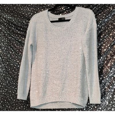 ANA A NEW APPROACH Womens Sequin Knit Sweater Light Blue Medium M Sparkle - Thumbnail 10