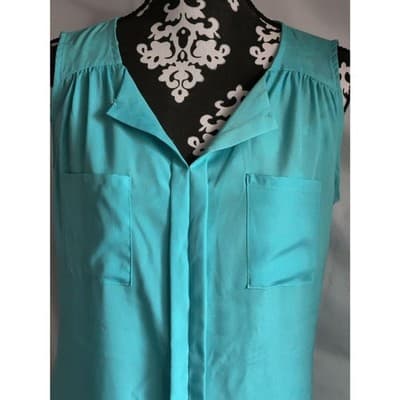 Worthington Top Blouse Sleeveless Stretch Two Pockets Blue Womens Size Large - Thumbnail 2