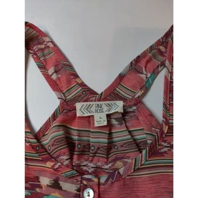 Pink Rose Womens Top Sleeveless Button Front Tank Tunic Blouse Size Large - Thumbnail 7