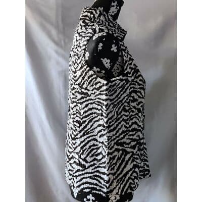 Womens Rhinestone Zip Up Collared Top Balck White Leopard Print Vest Sleeveless - Thumbnail 4