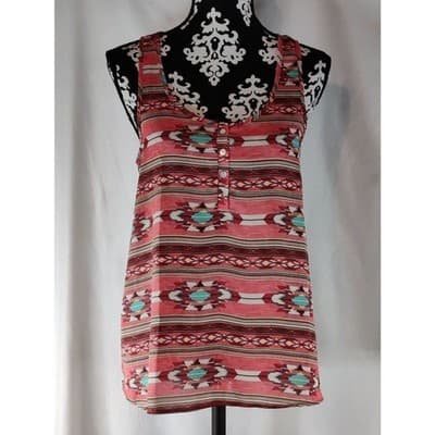 Pink Rose Womens Top Sleeveless Button Front Tank Tunic Blouse Size Large - Thumbnail 2