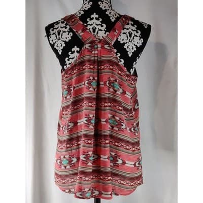 Pink Rose Womens Top Sleeveless Button Front Tank Tunic Blouse Size Large - Thumbnail 5