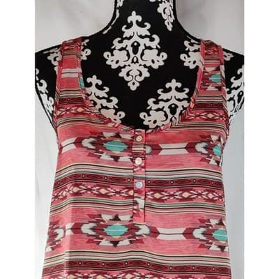 Pink Rose Womens Top Sleeveless Button Front Tank Tunic Blouse Size Large - Thumbnail 3