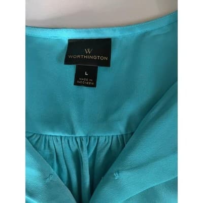 Worthington Top Blouse Sleeveless Stretch Two Pockets Blue Womens Size Large - Thumbnail 6