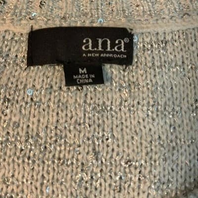 ANA A NEW APPROACH Womens Sequin Knit Sweater Light Blue Medium M Sparkle - Thumbnail 3