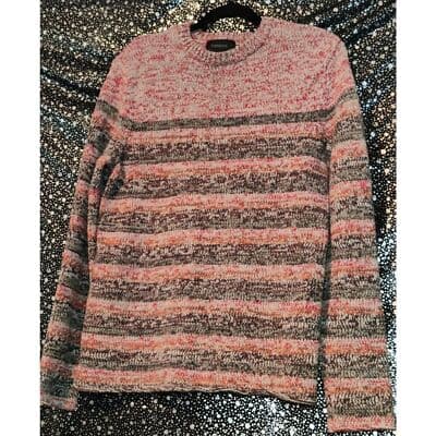 Express Long Sleeve Womens Sweater Stripe Round Neck Cotton Size Small - Thumbnail 2