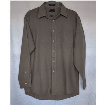 Dover Arrow Mens Brown Black Micro Check Broadcloth Button Down Shirt 15.5 32/33 - Image 1