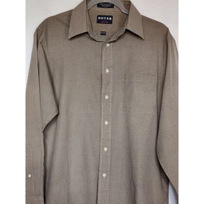 Dover Arrow Mens Brown Black Micro Check Broadcloth Button Down Shirt 15.5 32/33 - Thumbnail 10