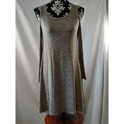 TMG New York Womens Gray Marled Cold Shoulder A-Line Knit Dress Medium RJD190 - Image 1