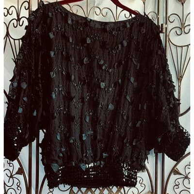 Siasia New York Vintage Black Sequin Ribbon Applique Batwing Blouse Small - Thumbnail 2