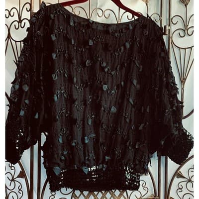 Siasia New York Vintage Black Sequin Ribbon Applique Batwing Blouse Small - Thumbnail 11