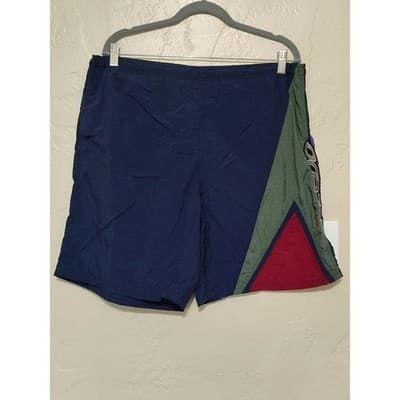 Vintage Speedo Mens Large Colorblock Swim Trunks Navy Green Purple 90s Retro - Image 1