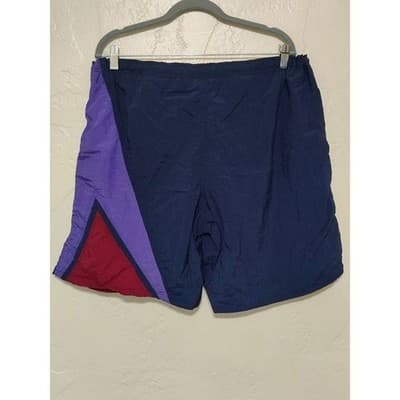 Vintage Speedo Mens Large Colorblock Swim Trunks Navy Green Purple 90s Retro - Thumbnail 2
