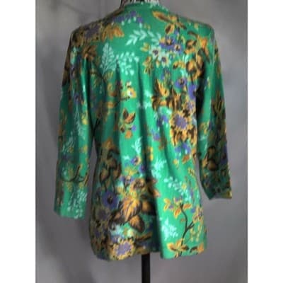 Isaac Mizrahi Live Floral Button Front Top Long Sleeve Women's Size Small - Thumbnail 4