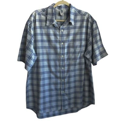 Gap Factory Store Mens L Blue Plaid Short Sleeve 100% Cotton Button Down Shirt - Image 1